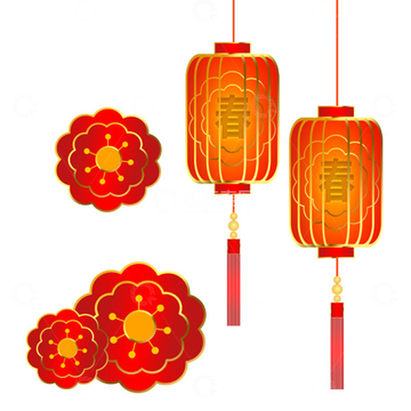 源文件下载【趣麦麦图】春节装饰灯笼花朵