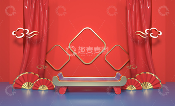 源文件下载【趣麦麦图】红色复古中式年会总结中国风背景