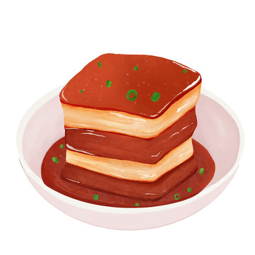 手绘水彩风红烧肉新春年夜饭食物