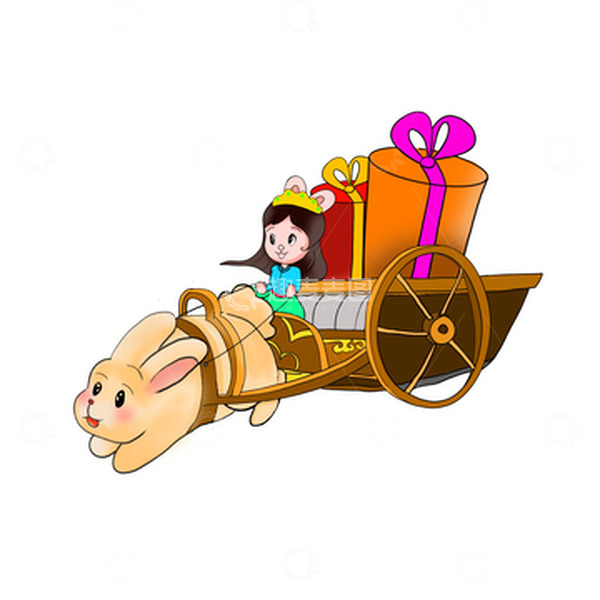 源文件下载【趣麦麦图】手绘春节卡通兔子礼品车大促专用