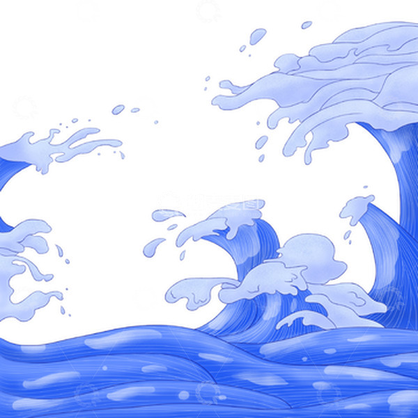 源文件下载【趣麦麦图】蓝色国风海浪漂浮元素手绘图