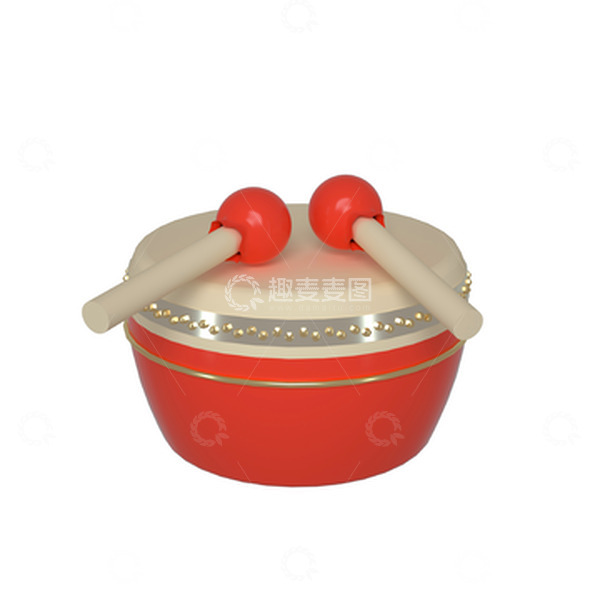 源文件下载【趣麦麦图】红色简约中式春节元素3D立体鼓