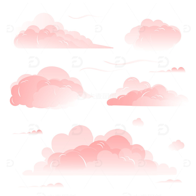 唯美粉色夕阳白云飘浮云朵装饰图案