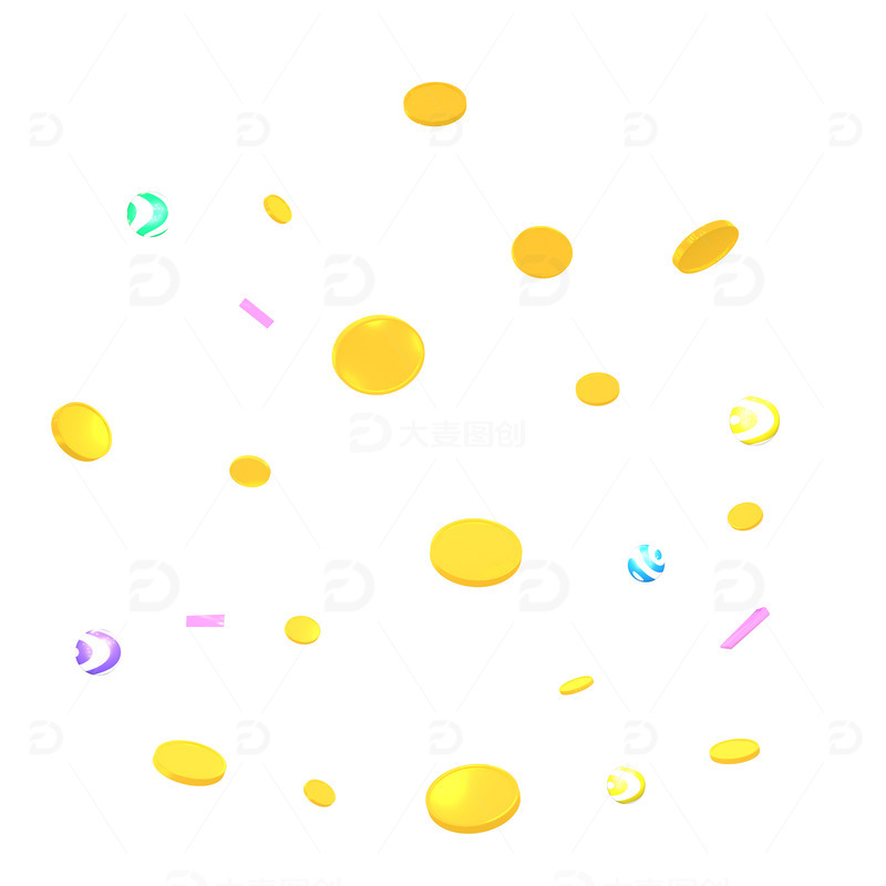 电商C4D金币彩球几何漂浮元素装饰