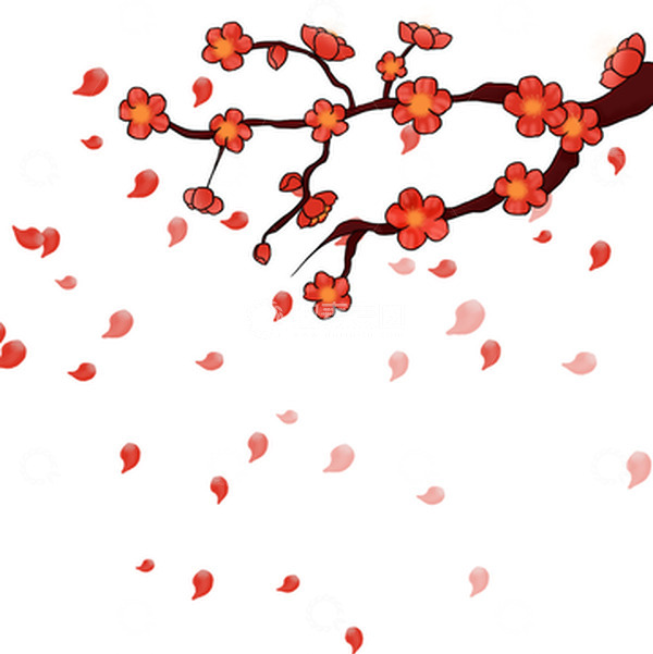 源文件下载【趣麦麦图】红色唯美梅花飘落漂浮元素手绘元素