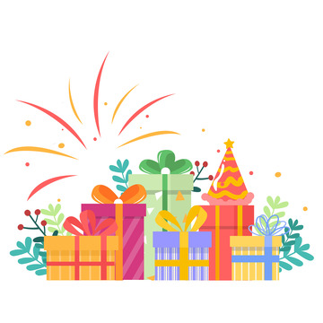卡通可爱生日派对礼品盒装饰图案插画