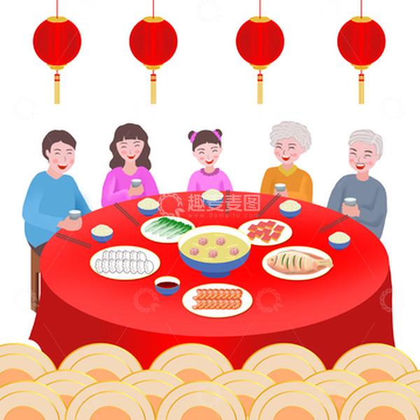 源文件下载【趣麦麦图】团圆饭年夜饭