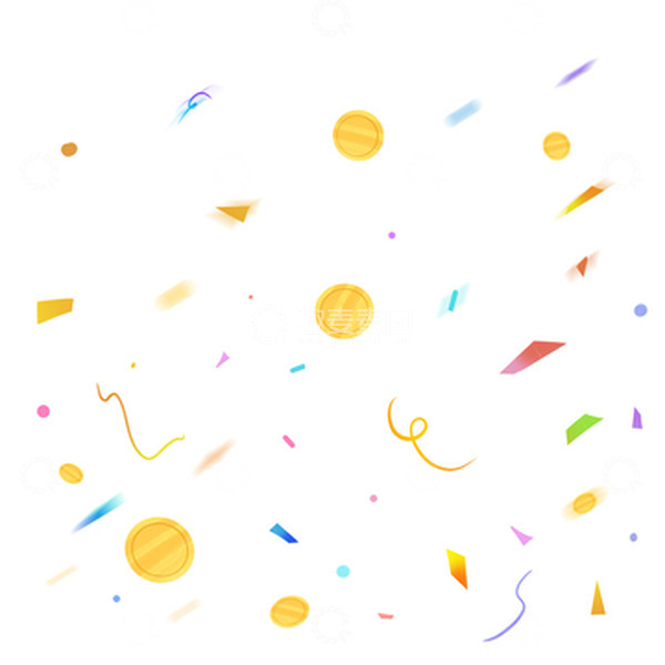 源文件下载【趣麦麦图】手绘彩带金币线条促销节日漂浮装饰