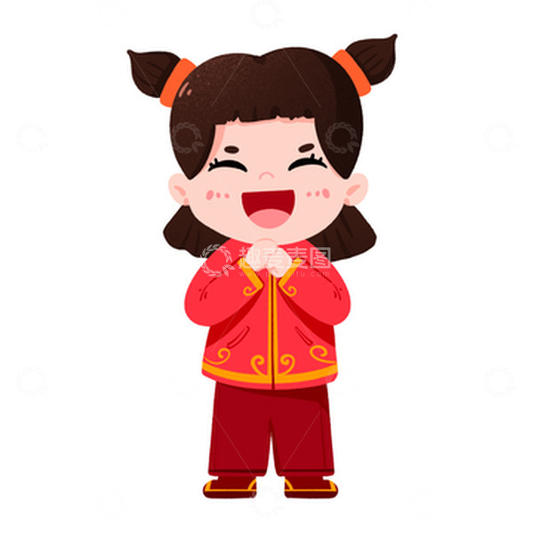 源文件下载【趣麦麦图】手绘女孩新年拜年免抠元素