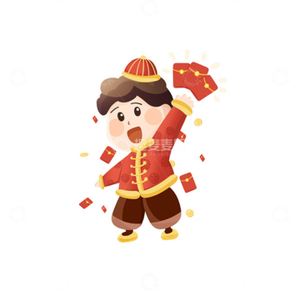 源文件下载【趣麦麦图】春节新年小男孩喜庆压岁钱红包场景