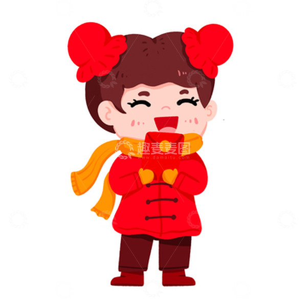 源文件下载【趣麦麦图】新年女孩开心拿着新年红包免抠元素