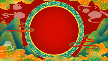 国潮古风插画年会春节活动背景