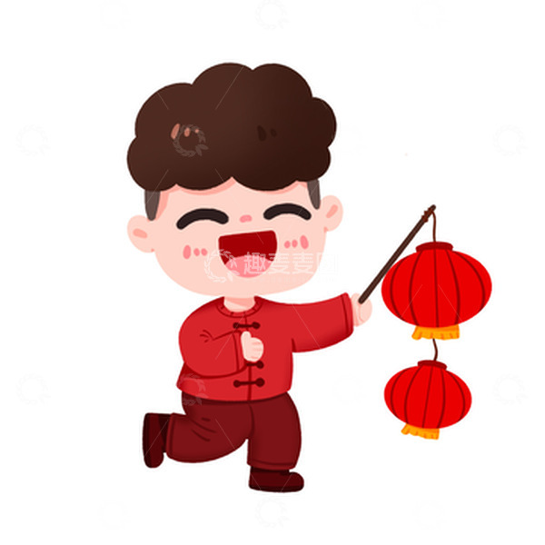 源文件下载【趣麦麦图】手绘男孩新年拿着喜庆灯笼免抠元素