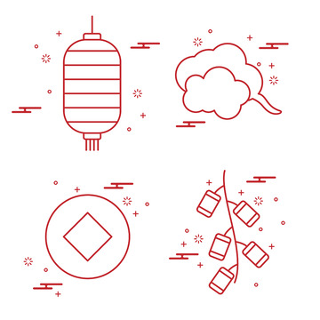 春节元素卡通线条矢量图