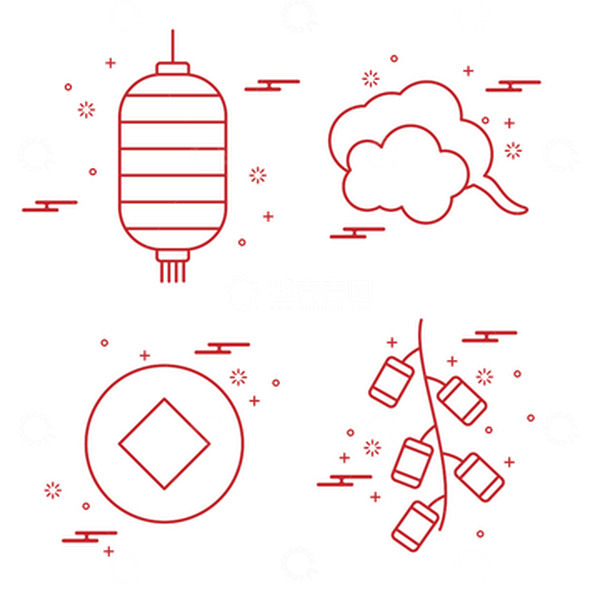 源文件下载【趣麦麦图】-春节元素卡通线条矢量图