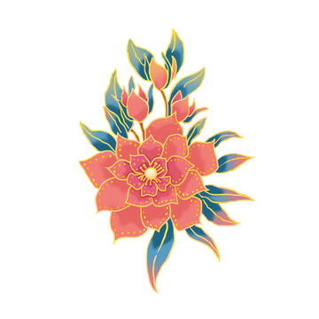手绘国潮风花卉元素