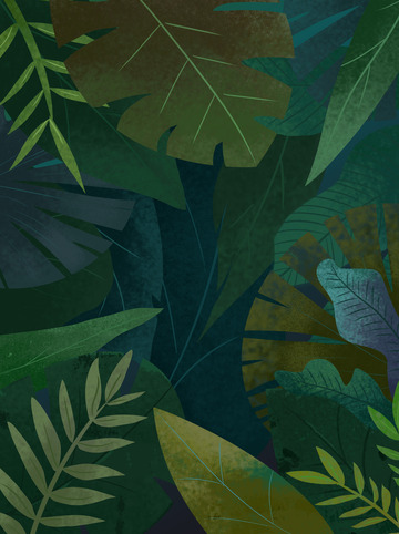 手绘清新简约绿色植物草丛树叶背景