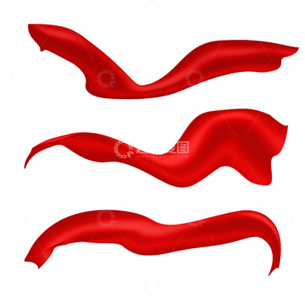 源文件下载【趣麦麦图】手绘红绸丝带飘带元素