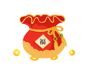 春节红色金币福袋包手绘