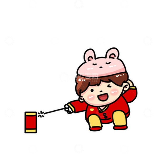 源文件下载【趣麦麦图】红色放烟花的小男孩