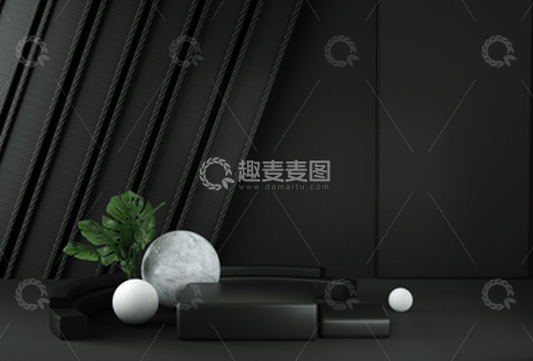 源文件下载【趣麦麦图】日常黑色C4D空间感展台背景
