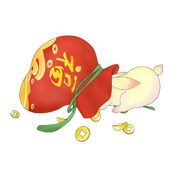 红色新春福袋兔子手绘图