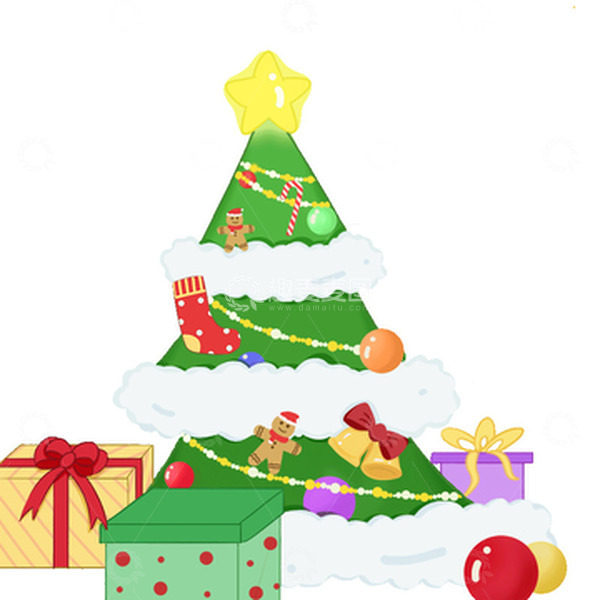 源文件下载【趣麦麦图】绿色卡通圣诞树圣诞节礼物