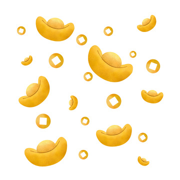 元宝铜钱金币国风漂浮元素