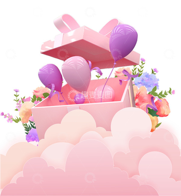 源文件下载【趣麦麦图】云层礼盒气球购物漂浮元素