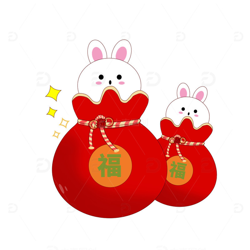 源文件下载【趣麦麦图】红色喜庆福袋春节元素手绘元素