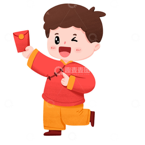 源文件下载【趣麦麦图】2023年春节男孩开心拜年拿红包手绘图