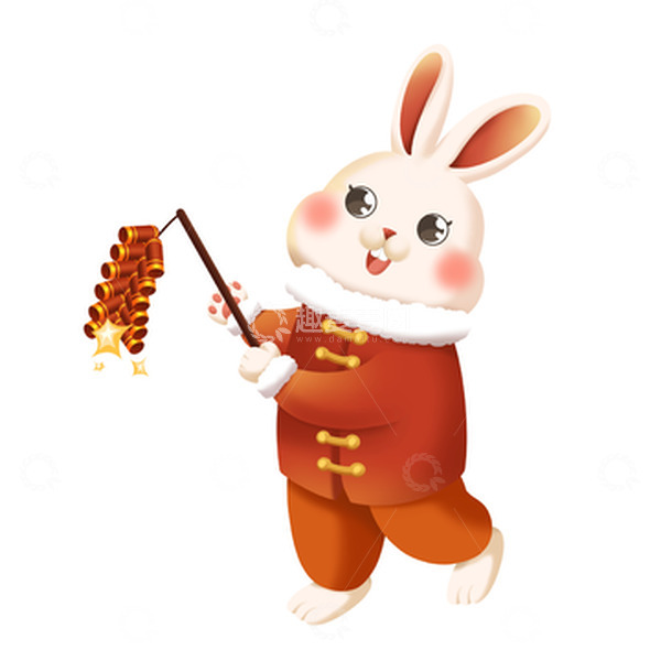 源文件下载【趣麦麦图】红色过新年兔子放鞭炮手绘图