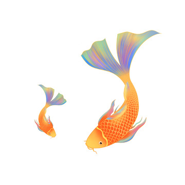 彩色国潮风新年鲤鱼手绘元素