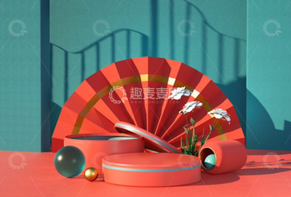 源文件下载【趣麦麦图】春节C4D质感电商海报展台背景