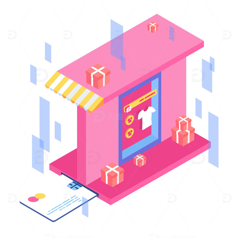 源文件下载【趣麦麦图】线上购物手机平台云端2.5D立体插画