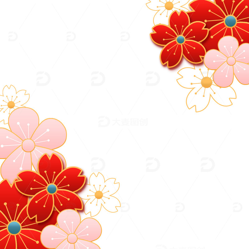 红色国潮金边节日剪纸风梅花装饰