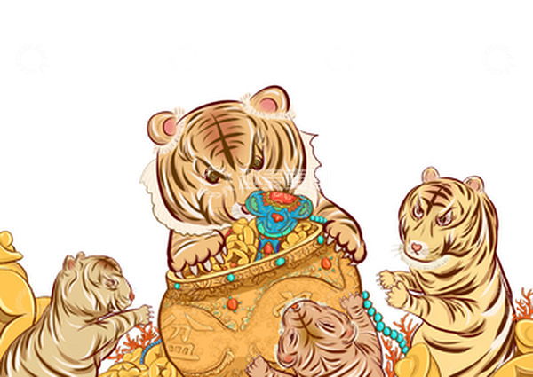 源文件下载【趣麦麦图】金黄色喜庆招财老虎手绘富贵素材