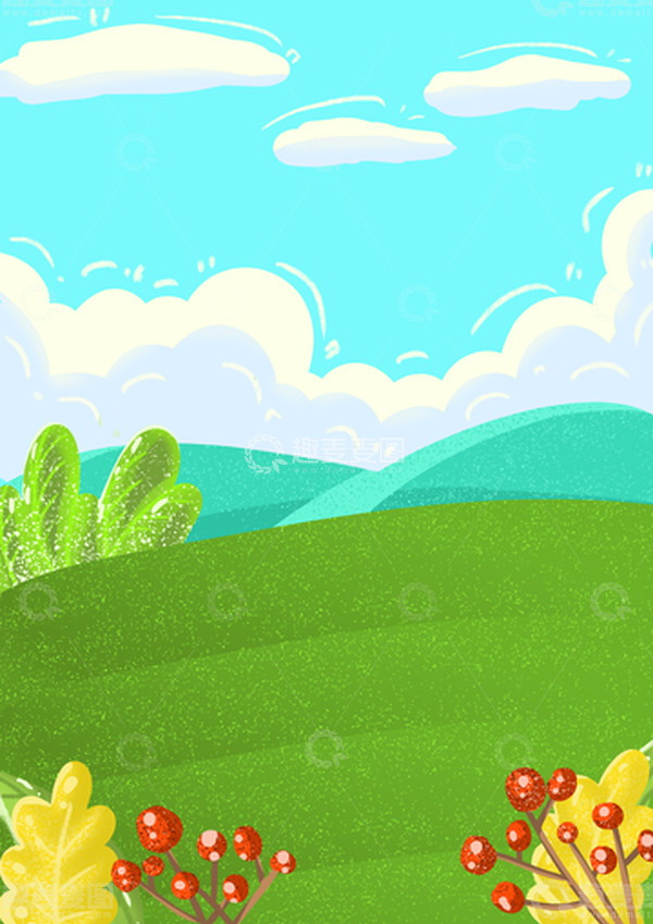源文件下载【趣麦麦图】绿色小清新春天卡通手绘插画背景