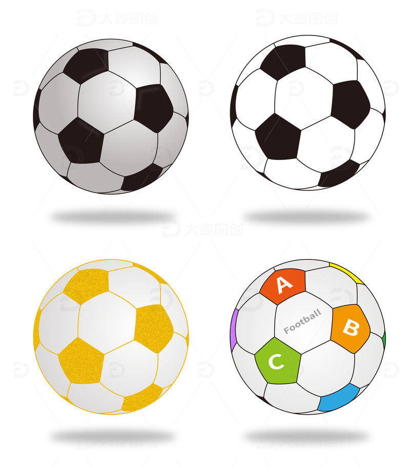 源文件下载【趣麦麦图】足球矢量世界杯彩色可爱扁平立体