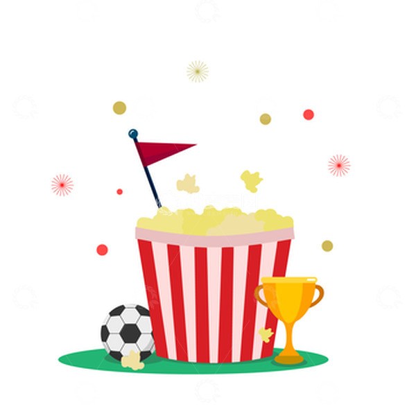 源文件下载【趣麦麦图】世界杯爆米花足球奖杯冠军手绘元素