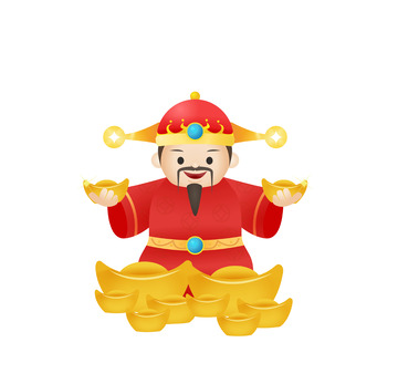 红色大气新年春节财神爷手绘矢量插画