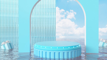 蓝色小清新C4D水纹场景背景图