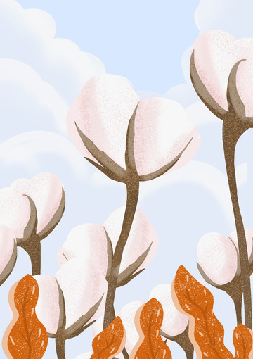白色秋天棉花手绘卡通插画背景