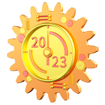 黄色金属跨年2023春节元素3D元素