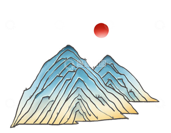 源文件下载【趣麦麦图】国潮手绘中式山水旭日东升青山绿水古风山水