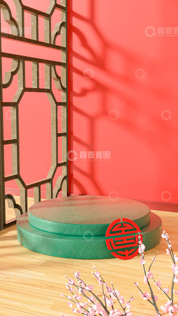 源文件下载【趣麦麦图】-红色国潮复古3D元素背景