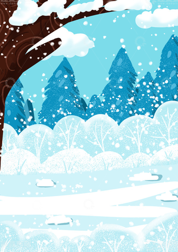 源文件下载【趣麦麦图】蓝色小清新卡通手绘冬天下雪插画背景