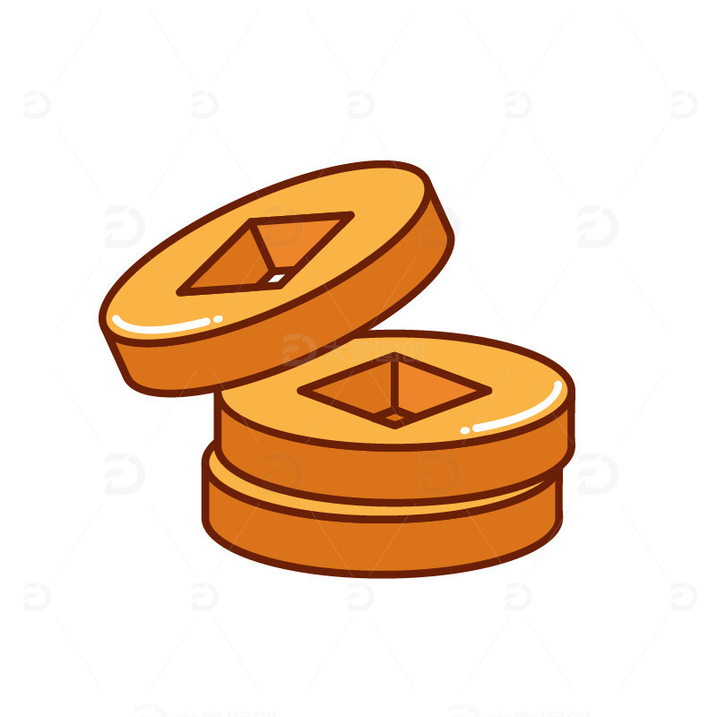 橙色中国风铜钱金币新年节日春节喜庆元素材