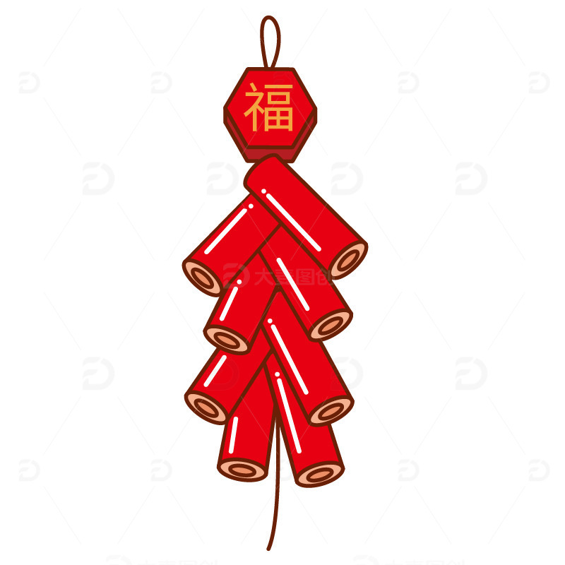 红色中国风鞭炮爆竹新春节日喜庆元素材