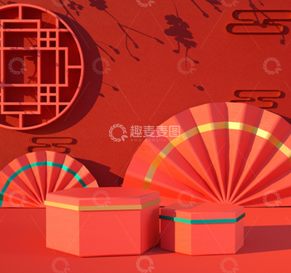 源文件下载【趣麦麦图】春季红色C4D电商海报背景